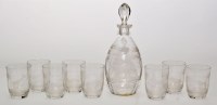 Lot 679 - Roland Ward engraved decanter and tumbler set,...