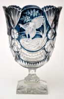 Lot 680 - Green and clear cut glass 'sporting' vase,...