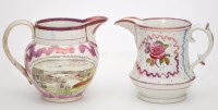 Lot 703 - Coloured printed pearlware lustreware jug...