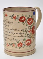 Lot 706 - Painted pearlware tankard of 'North East'...