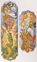 Lot 712 - Two painted door plaques depicting Norse Sagas,...