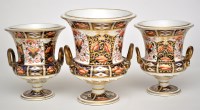 Lot 735 - Derby 'Imari' pattern three-piece garniture,...