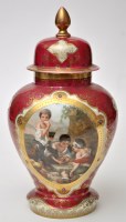 Lot 780 - German red ground inverted baluster vase and...