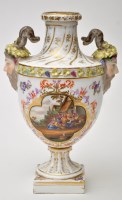 Lot 785 - Meissen style urn, the body with quatrefoil...