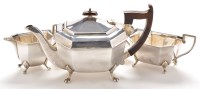 Lot 829 - A George V three piece tea service, by Viners,...