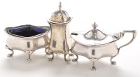 Lot 851 - An Edwardian three piece condiment set, by J....