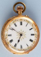 Lot 924 - A Swiss 18k cased fob watch, with decorative...