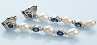 Lot 962 - A pair of sapphire, diamond and cultured pearl...