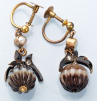 Lot 1033 - A pair of Victorian agate, enamel, diamond and...