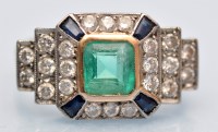 Lot 1040 - An Art Deco emerald, sapphire and diamond ring,...