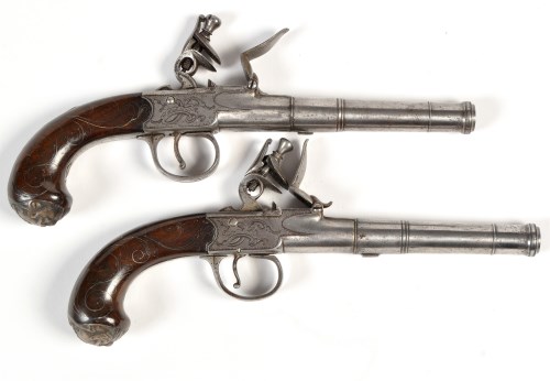 Lot 1073 - A pair of late 18th Century flintlock pistols,...