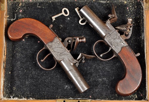Lot 1089 - A pair of 18th Century flintlock pistols, with...