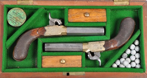Lot 1090 - A pair of 19th Century percussion pistols, the...