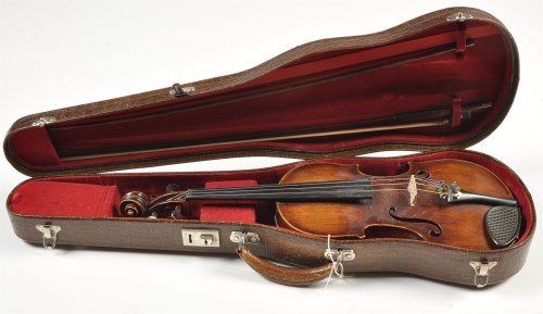 Lot 1123 - A violin, fitted single piece back and label...