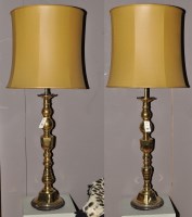 Lot 1157 - A pair of 18th Century style brass table lamps,...