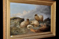 Lot 309 - J*** Morris (19th Century) Sheep on a hillside,...
