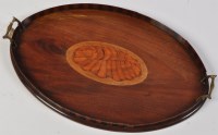 Lot 365 - A late 19th Century inlaid mahogany oval tray,...