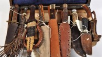 Lot 432 - Nine knives various, all with scabbards, three...