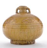 Lot 477 - Yellow crackle glaze squat jar, the body with...