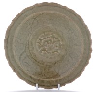 Lot 484 - Yaozhou celadon type stoneware shallow bowl,...