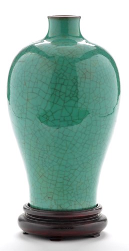 Lot 494 - Apple green 'lulangyao' crackle glaze vase, of...