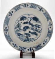 Lot 521 - Blue and white dish, the central roundel with...