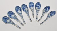 Lot 526 - Eight blue and white ladles, the bowls with...