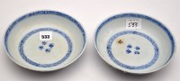 Lot 533 - Pair of blue and white 'phoenix' saucer dishes,...