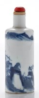 Lot 556 - Blue and white cylindrical snuff bottle, of...