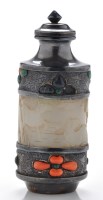 Lot 583 - Silver-metal mounted cylindrical shaped jade...