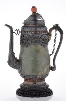 Lot 608 - Silver-metal mounted jade wine pot, probably...