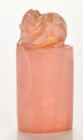 Lot 633 - Pink obsidian 'beast' seal, with its head...