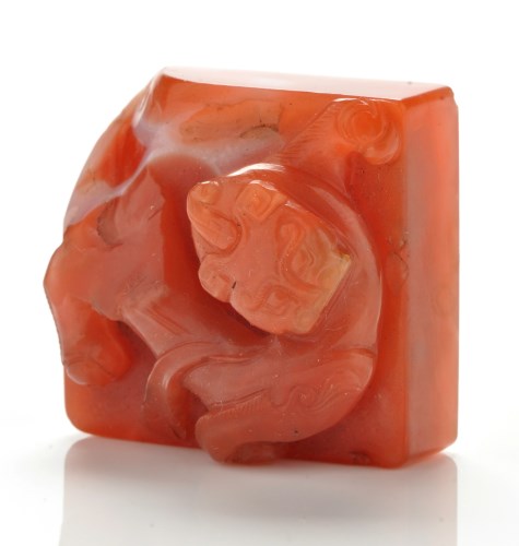 Lot 638 - Square section agate seal, the column form...