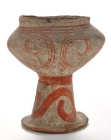 Lot 667 - Pottery stem cup, possibly Indonesian or...