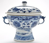 Lot 690 - Chinese blue and white 'rice warmer' and cover,...