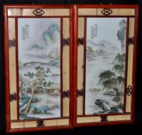 Lot 722 - Two Chinese 'Famille Verte' frame panels, each...