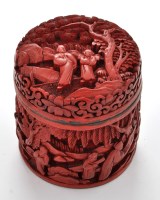 Lot 754 - Chinese 'Cinnabar' lacquer circular box and...