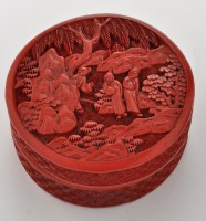 Lot 755 - Chinese 'Cinnabar' lacquer circular box and...