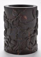 Lot 756 - Chinese carved hardwood brush pot, bitong,...