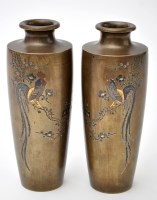 Lot 769 - Small pair of Japanese slender bronze vases,...