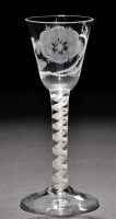 Lot 784 - A Jacobite wine glass, the round funnel bowl...