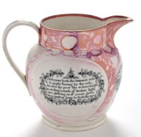 Lot 899 - A Sunderland lustre jug, decorated in pink and...