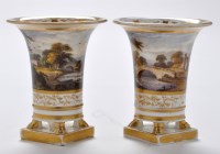 Lot 985 - Pair of 'pastoral' spill vases, each with...