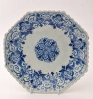 Lot 1002 - Blue and white Faience octagonal dish, the...