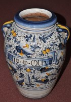 Lot 1003 - Large Italian Maiolica olive oil jar, of ovoid...