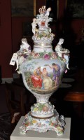 Lot 1015 - Large Rosenthal painted urn, cover and stand,...