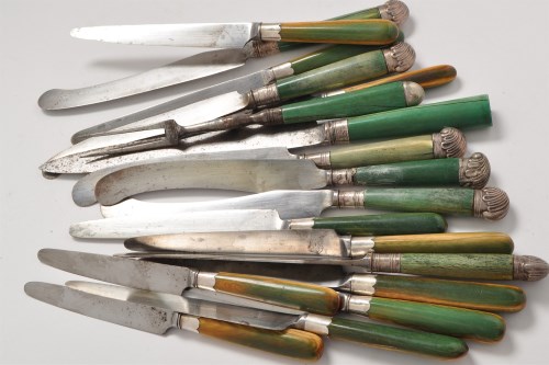 Lot 1026 - Six Georgian table knives and four matching...