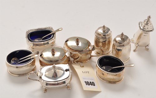 Lot 1040 - A George V six-piece condiment set, by William...