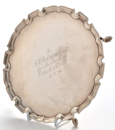 Lot 1064 - A George V silver waiter, by Reid & Sons,...