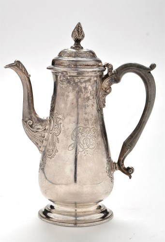 Lot 1121 - A rare George II coffee pot, by Richard Beilby,...